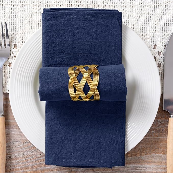 MLMC 8 Pack Navy Blue Cloth Napkins Rustic Washable Cotton Linen Napkins Set of 8 17"x17" Reusable Dinner Napkins Cloth for Wedding Party Events Everyday Use Decor