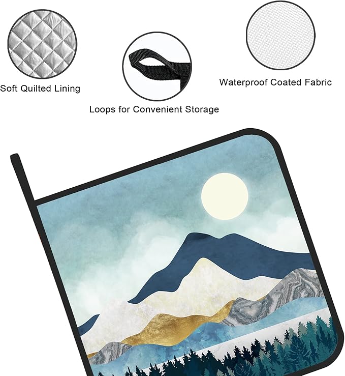 Mountains Nature Scenery Pot Holders Set of 2 Kitchen Heat Resistant Potholder for Microwave Cooking Baking Oven End Dishes and BBQ