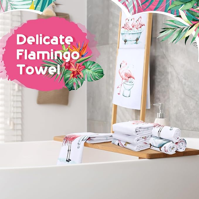 Oudain 6 Pcs Flamingo Kitchen Towels Decoration Pink 24" x 16" Absorbent Dish Hand Tea Towels Coths for Bathroom Home Gift Decor