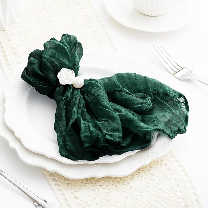 100 Pack Emerald Green Cheesecloth Napkins Washable 21x21 Inches Emerald Green Cloth Napkins for Wedding Set of 100 Dinner Table Napkins Bridal Baby Shower Rustic Boho Cotton Gauze Party Table Decor