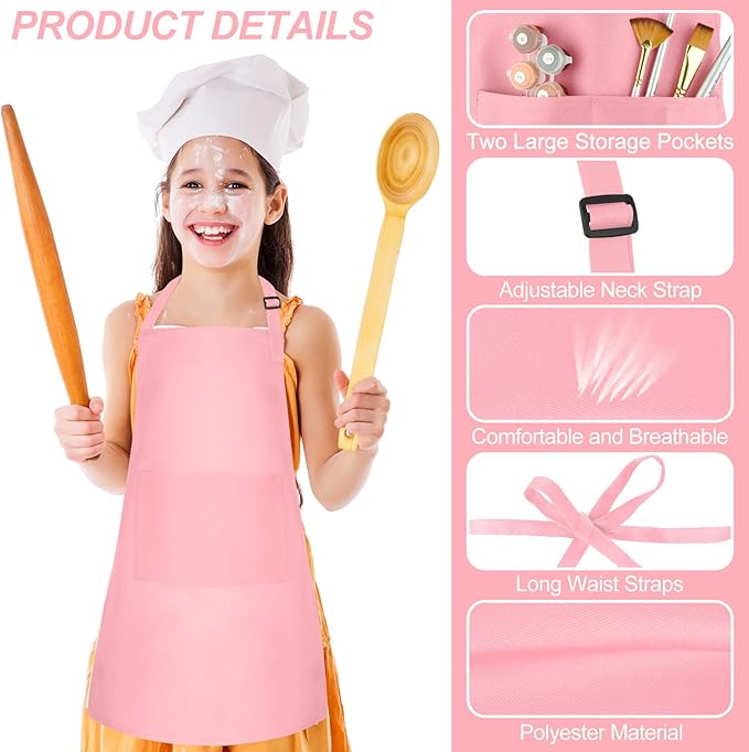 Morcheiong 8/12/24 Pack Adjustable Kids Apron Bulk with 2 Pockets Toddler Apron Kids Painting Aprons for Baking Painting