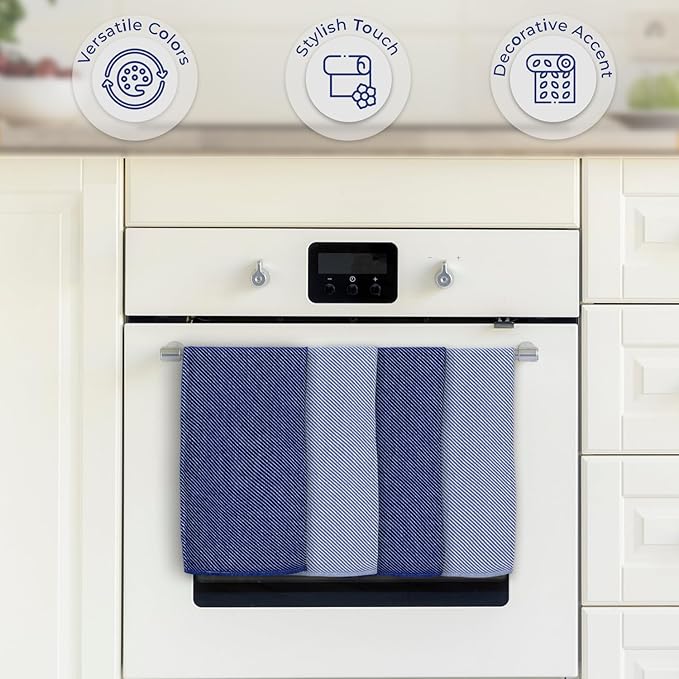 Ossano Extra Soft Kitchen Hand Towels - 4 Pack, (20" x 30") - Large & Cozy - Versatile as, Turkish Dish Towels, Large Kitchen Towels, Dish Towel for Drying, Bathroom Hand Towels, Denim and Dark Blue