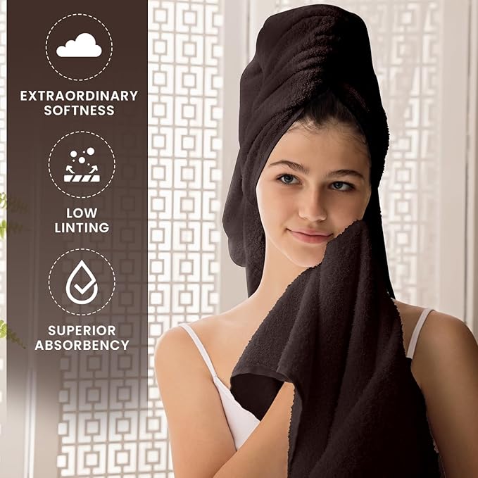 Oakias Premium Towel Set 600 GSM 6 Piece Brown - 100% Ring Spun Cotton Highly Absorbent Towels Set - Super Soft Bathroom Towel Set - Hotel Quality Double Stitched Hem - Ideal for Hotels, Spa, Gyms