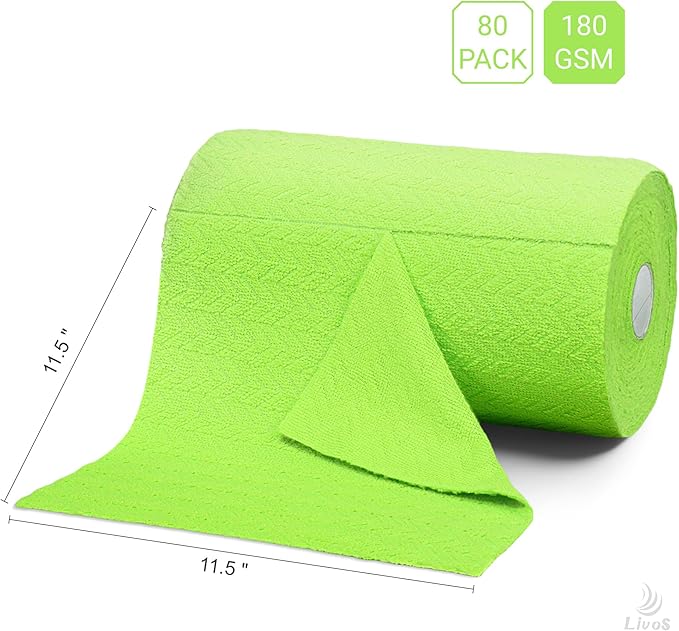 LIVOS Microfiber Cleaning Cloth Roll - 80 Pack, Reusable Paper Towels, Microfiber Towels for Cars, Super Absorbent Lint Free Cleaning Rags for House, Kitchen, Window-Wave Green, 11.5"x11.5"
