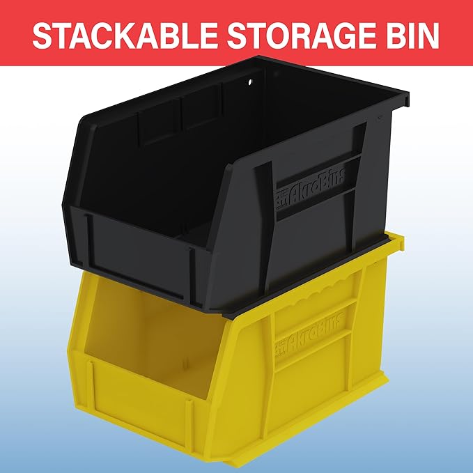 Akro-Mils 30237 AkroBins Plastic Storage Bins, Space-Saving Stackable Bins for Garage, Pantry, Craft Organization, 9" x 6" x 5", Stone, 12-Pack