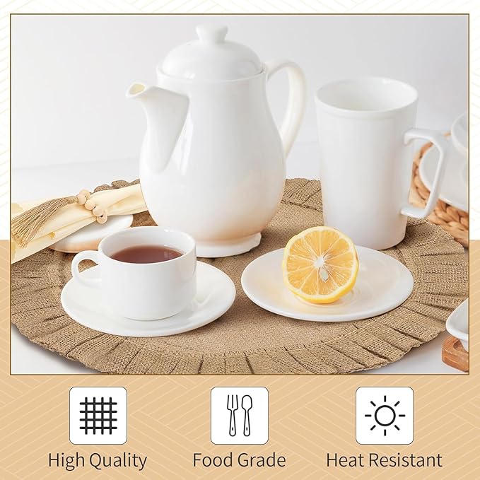 Gejoy 72 Pcs Round Burlap Placemats Wood Bead Napkin Rings with Dinner Napkins Cloth, Jute Heat Resistant Placemats Boho Wooden Rings for Plates Wedding Dining Table