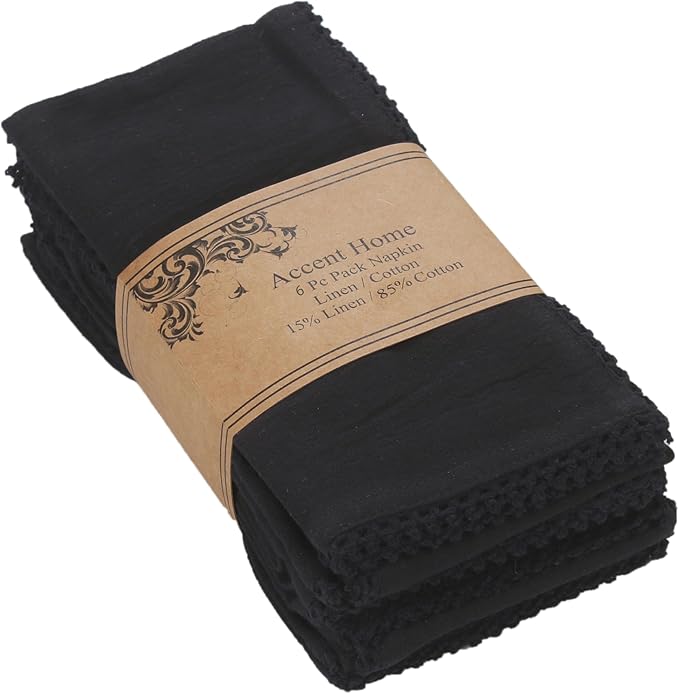 ACCENTHOME Black Cloth Napkins Set of 6 18x18 inch Cotton Dinner Napkins - Washable Soft Premium Hotel Quality Reusable Napkins Perfect Table Napkins for Family Dinners, Weddings & Everyday Use