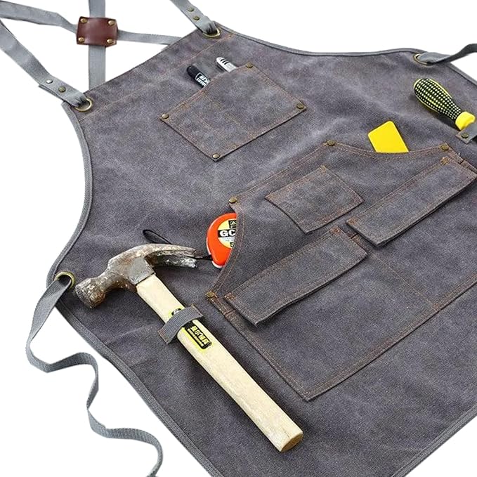 Kitchen apron 16oz canvas with cross-back, waterproof and oil-proof, heavy-duty gardening apron with multiple pockets