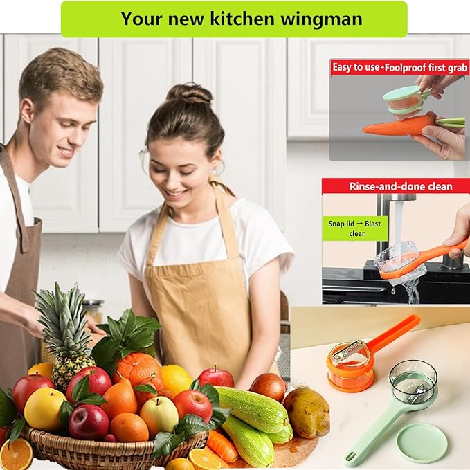 2Pcs Vegetable peelers for kitchen, Potato Peeler, Fruit Carrot Veggie Peelers Built-in peel catcher, Peeler with Ergonomic Non-Slip Handle,Dishwasher safe for home, office and camping(Green&Orange)