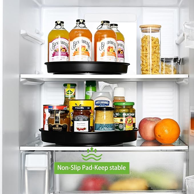 Amolliar Black Lazy Susan Turntable Organizer, 12" 2 Pack, Non-Skid Metal Spice Rack Organization for Cabinet, Kitchen, Fridge, Countertop, Makeup, Pantry Organizer and Storage, Under Sink Organizer