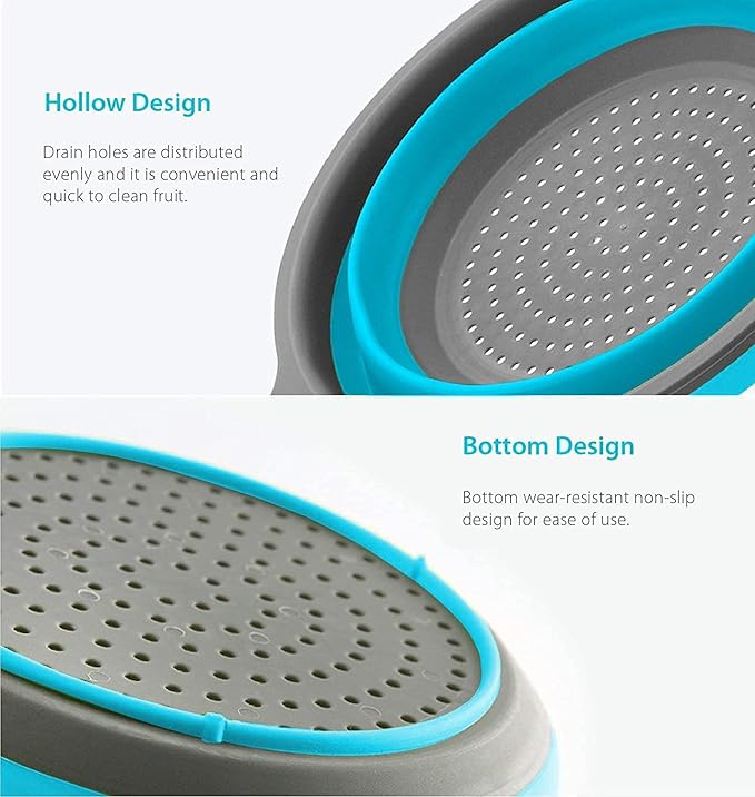 Kitchen Foldable Silicone Strainer Colanders, Collapsible Colanders with Handles, Space-Saver Folding Strainer Colander for Draining Pasta, Vegetable (Blue)