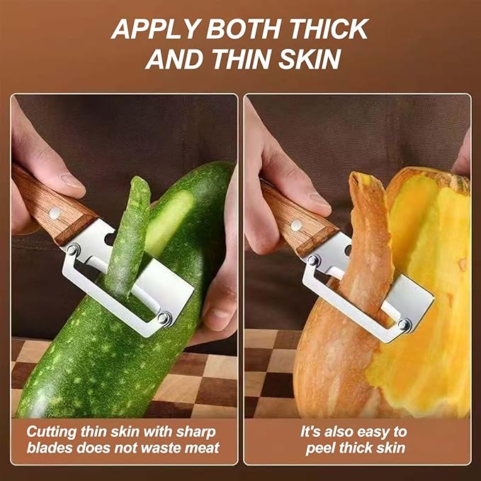 2PCS Premium Vegetable Peeler with Wooden Handle and Bottle Opener, Multi-Functional Vegetable Peeler, Stainless Steel Blade Kitchen Tool for Fruit