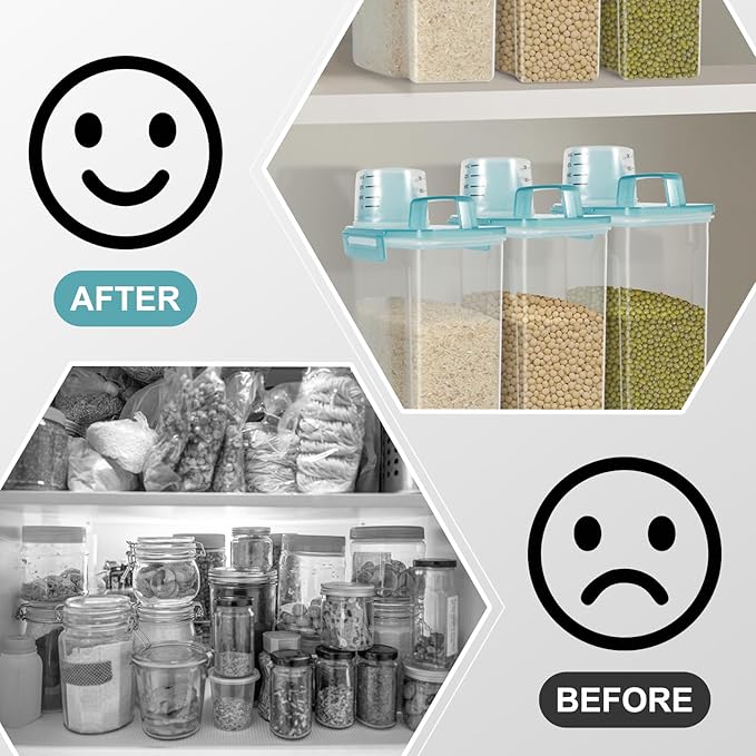 LEAWALK Airtight 3.5LBS Rice/Cereal/Dry Food Storage Container BPA Free, 2.11Qt Clear Plastic Kitchen and Pantry Organization Bin Suitable for Oats, Flour, Sugar, Pasta, Pet Food, etc (Clear Blue)