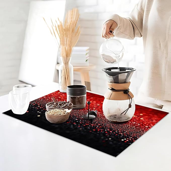 Placemats12x18 Inch,Red Black Gradienr Placemats,Glitter Kitchen Dining Coffee Table Mats Set of 6 for Home Indoor Outdoor Party