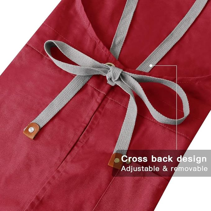 Mignongirl Crossback Apron with Pockets x2,Split Apron with Adjustable Straps,M-XXL