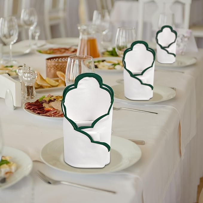 Ridhi Cloth Napkins 100% Pure Cotton Farmhouse Wedding Dinner Napkins Gift for Spring, Easter, Valentine, Holiday, Everyday Napkin (4-18" x 18" White with Emerald Green Edge)