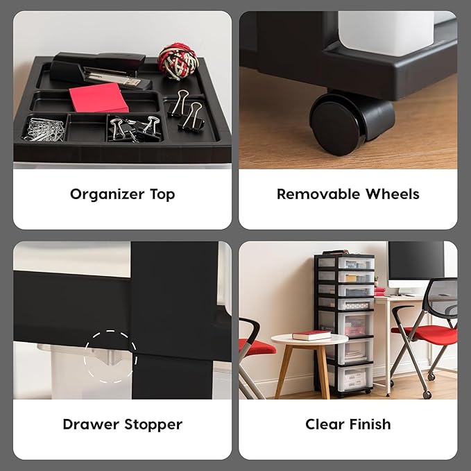 IRIS USA Plastic Drawer Storage Organizer Rolling Cart, 2-Pack, with Wheels Casters, 7-Drawers, for Classroom Art Craft Supplies Dresser Closet Bathroom Laundry Room, White