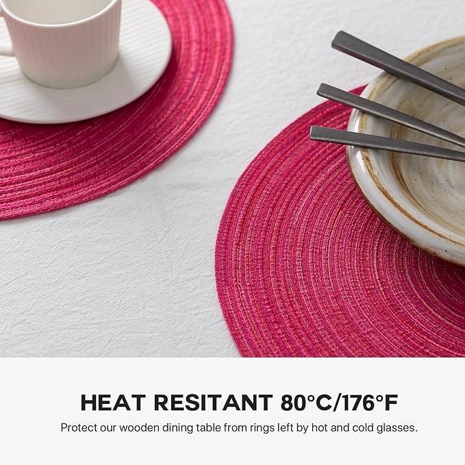 Round Placemats Set of 4 Woven Placemats Washable Braided Table Mats for Dining Table Heat Resistant Non-Slip Circle Place Mats(Pink)