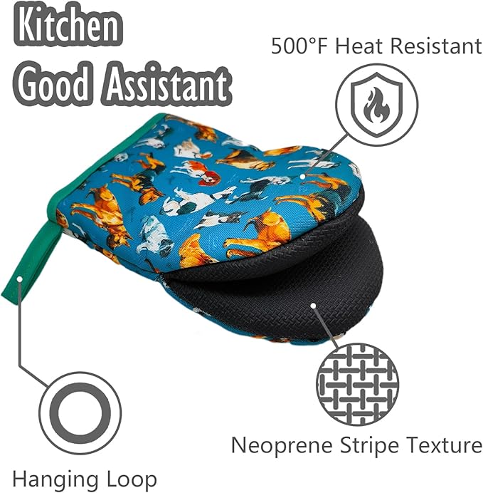 Nice Dog Printing Oven Mitts, High Heat Resistant Kitchen Oven Gloves, Mini Silicone Oven Mitts, Non-Slip Grip Surfaces and Hanging Loop for Grilling, Baking, Cooking and Microwave, Gift