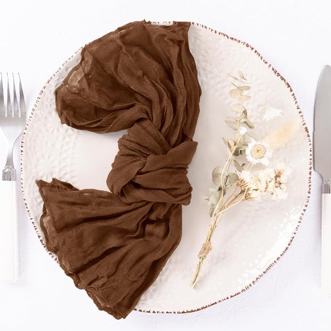 DeZerlor 100 Pack Brown Cheesecloth Napkins Tan Spring Cloth Napkins Set of 100 Marron Dinner Napkins Bulk 21x21 Inches for Wedding Bridal Shower Baby Shower Parties