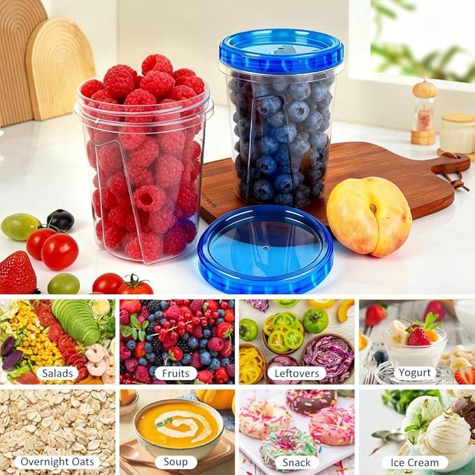 15 Pack 34oz Reusable Freezer Storage Containers with Twist Top Lids Airtight, Clear Plastic Soup Freezer Containers, Quart Food Storage Containers with Lids for Meal Prep Leftover Lunch Salad Fruit