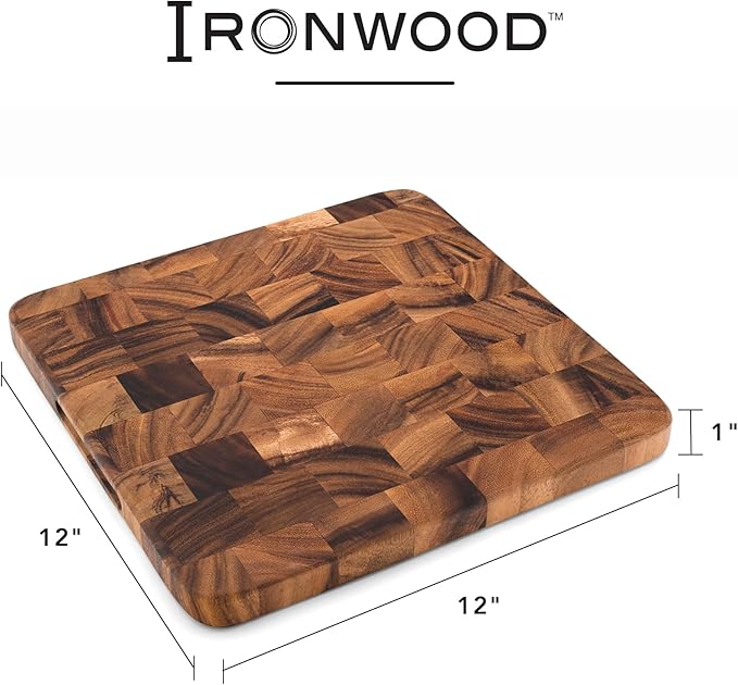 Ironwood Oslo End Grain Square Utility Cutting Board, One Size, Acacia Wood, Brown