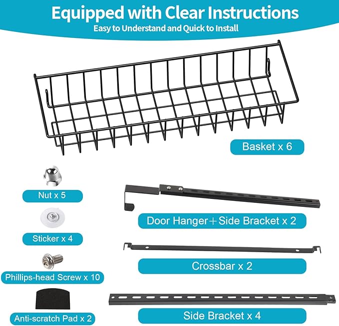 ElegantArray 6-Tier Pantry Door Oragnizer, Over The Door Pantry Organizer Rack and Storage, Hanging Spice Rack Shelves Door, Home Office Laundry Room Bathroom & Kitchen Organization Essentials Metal
