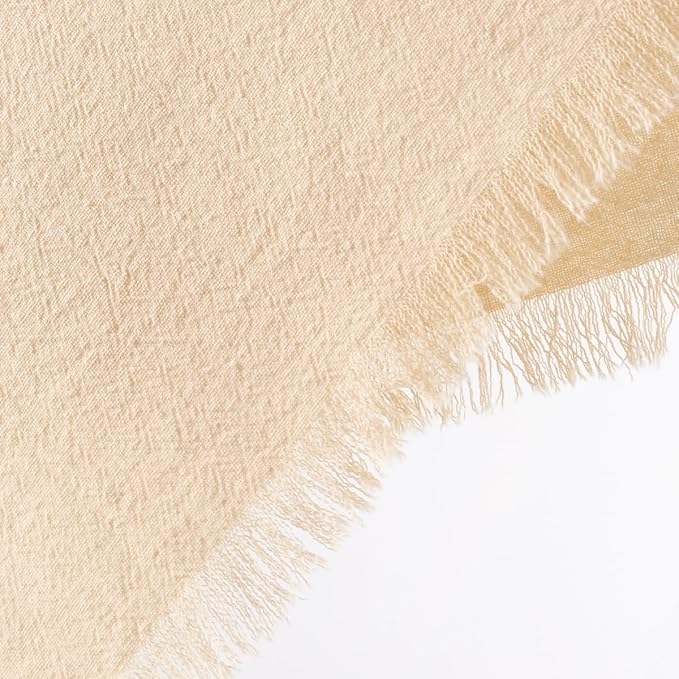 DeZerlor 6 Pack Champagne Cotton Linen Napkins with Fringe Spring Cloth Napkins Set of 6 Boho Handmade Dinner Napkins Bulk for Wedding Bridal Baby Shower Parties, 17 x 17 Inches