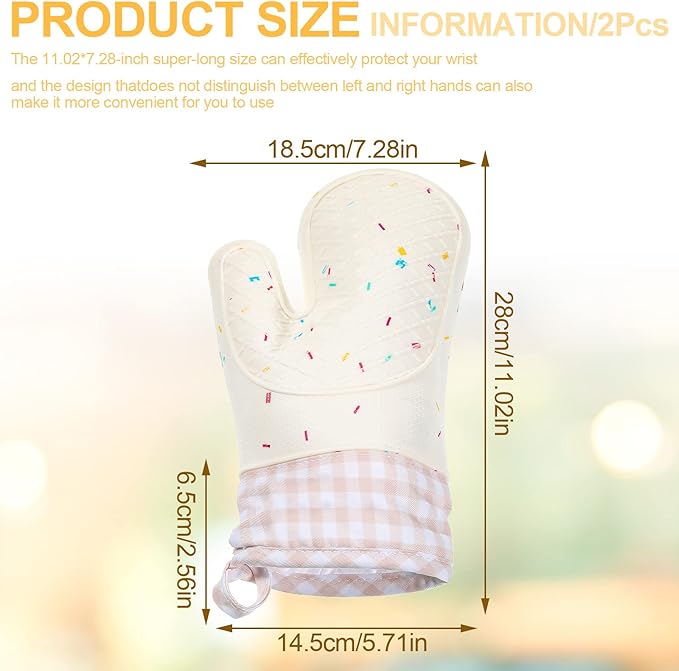 Didaey Set of 2 Silicone Oven Mitts Waterproof Shell Oven Mitts for Kitchen for Heat Resistant 500 Degrees Washable Kitchen Mittens with Cotton Lining for Cooking Baking BBQ Grilling Microwave