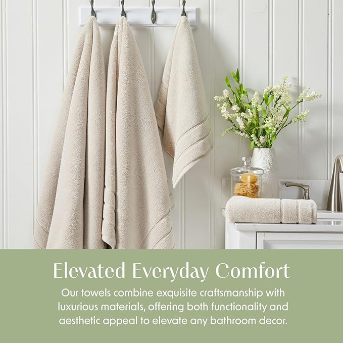 Springtree Home Luxury Turkish Cotton Bath Towels Set | 100% Turkish Cotton | Premium Bath Towels | Ultra Soft Thick Plush & Highly Absorbent | Luxury Hotel & Spa Bathroom Towels | Sand
