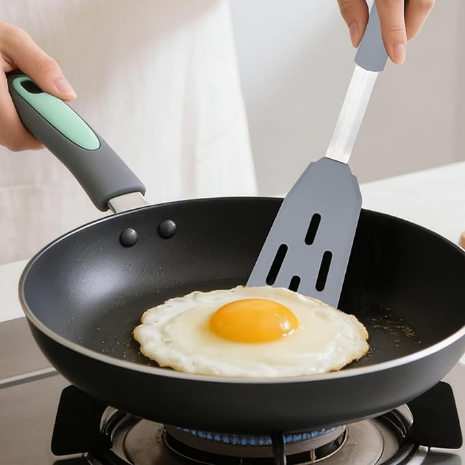 Tongjude 5 Pieces Silicone Spatula Set, Heat Resistant Non-Stick Kitchen Utensils, Silicone Turner Spatulas for Cooking, Frying & Pancake, Light Grey
