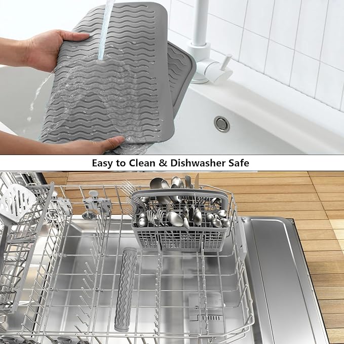 ZLR Large Silicone Dish Drying Mat (16" x 18") - XL Heavy Duty Drainboard Mat for Pots, Pans & Family Loads - Heat Resistant Trivet & Counter Protector, Easy Clean (Dark Gray)