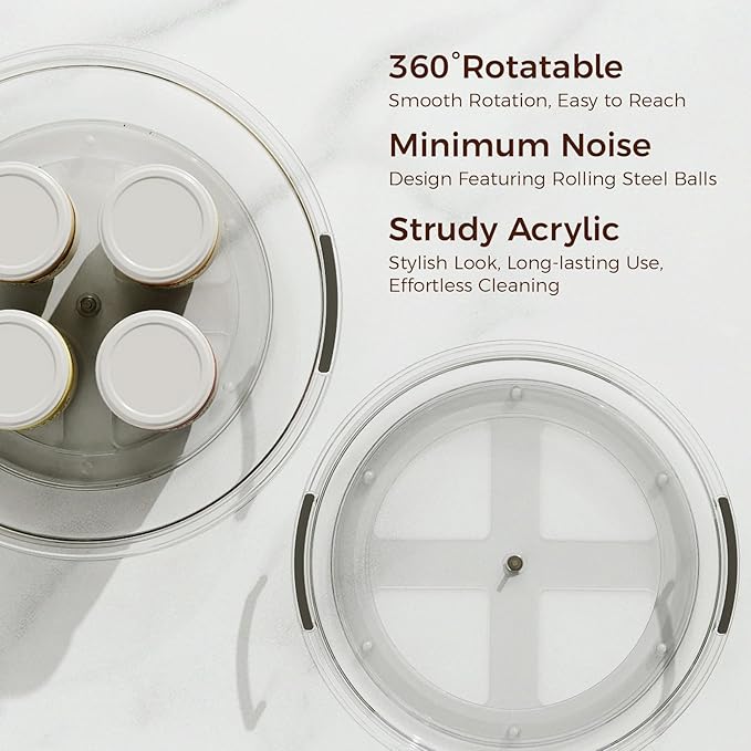 3 Pack Clear Lazy Susan Turntable Organizer for Cabinet, Table Top, Refrigerator, Kitchen Pantry Organizers and Storage, Spice Organizer, 12'', 10.6'', 9.25''
