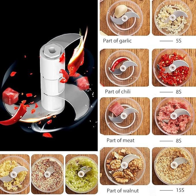 Electric Mini Garlic Chopper,Food Processor,Portable Cordless Garlic Mincer Masher,Meat Grinder with USB Charging For Vegetable,Chili,Fruits,Ginger,Baby Food,Seasoning 250ml(White)