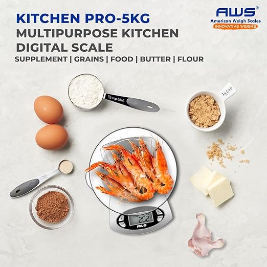 AWS Kitchen Pro 0.1g/0.001oz Precision Food Scale 5kg/11lb Digital Bowl Scale with Tempered Glass, | 2.72L Dishwasher-Safe Bowl, Tare, Timer, Clock & Room Temperature Display | Ultra Cooking Scale