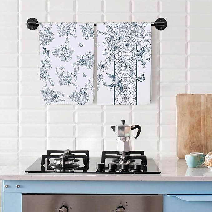 Chinoiserie Floral Bird Tea Towels, Rustic Vintage Cotton Kitchen Towel 18.9×27.5 inch, Quick Drying Dish Cloth for Party Anniversary Holiday Decoration, Housewarming Gifts for Mom