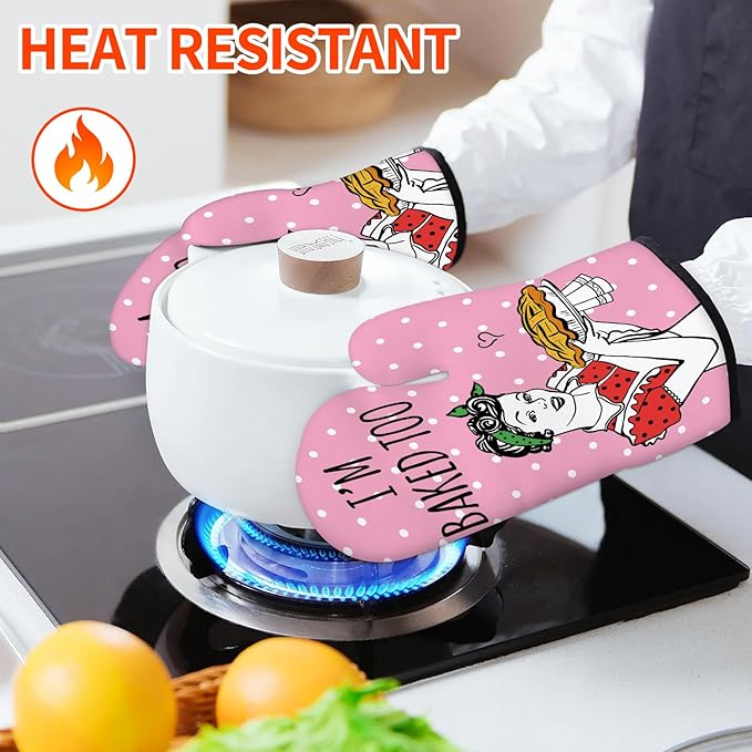 Funny Oven Mitts and Pot Holders Sets Pink Kitchen Accessories Cute Kitchen Decor Funny House Warming Gifts Heat Resistant Cooking Baking Gifts for Women (Pink, Oven Mitts & Pot Holders)
