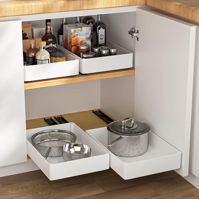 Heavy Duty Pull Out Kitchen Cabinet Organizer,ABS Material Prevent Rust Kitchen Organization,No Punch for Cupboard, Bathroom Cabinet Organizer, Pantry, Slide Out Drawers Shelf Storage,3 Size