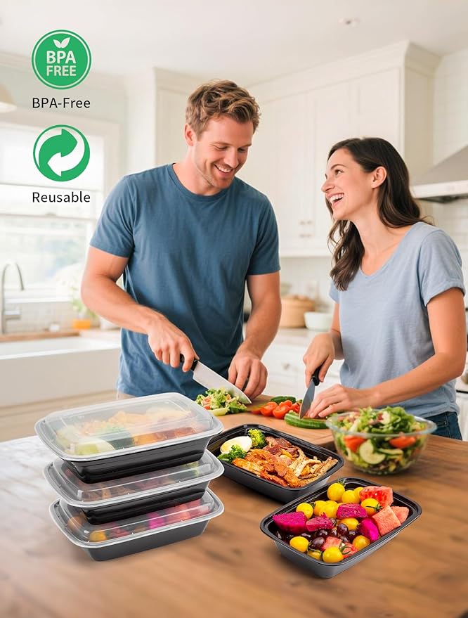 UMT Plastar Meal Prep Containers with Lids 36 oz, 50 Pack BPA-Free Food Prep Containers, Leakproof Reusable Plastic Food Storage Containers, Microwave Freezer Dishwasher Safe, To-Go Takeout Containers