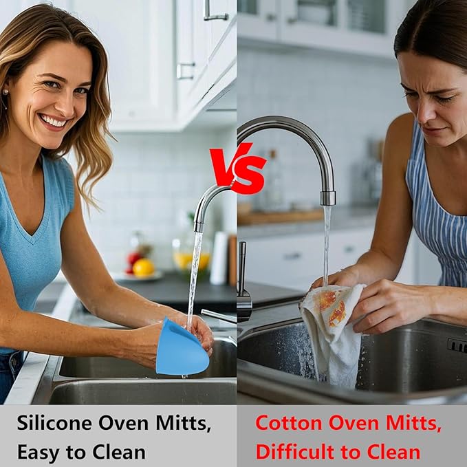 3 Pairs Oven Mitts Silicone Pot Holders Set Heat Resistant for Kitchen - Mini Silicone Oven Gloves Small Mittens Short Grips for Cooking & Baking, Blue