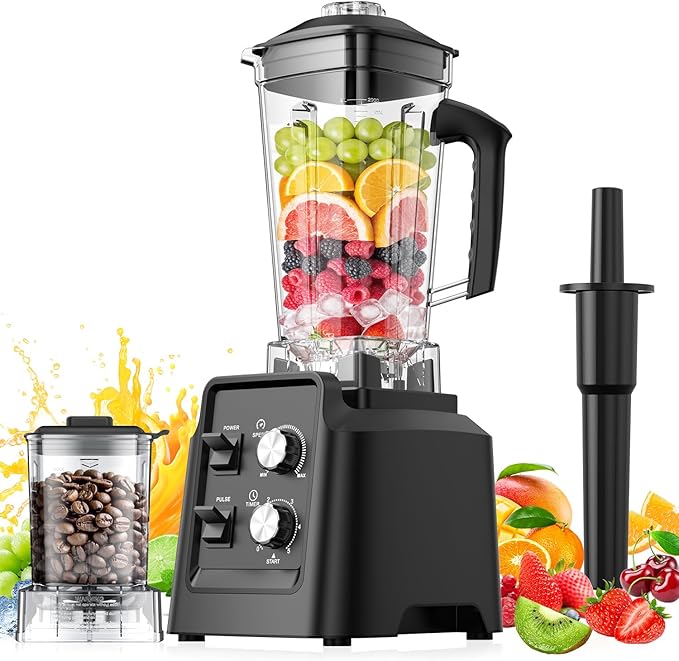 Blender, 1800W Blender with Grinder - 6-Blade Professional Smoothie Blenders for Kitchen, Crushes Ice, Self-Cleaning, 68oz & 20oz Jars Dishwasher Safe, for Baby Food, Nut Butter