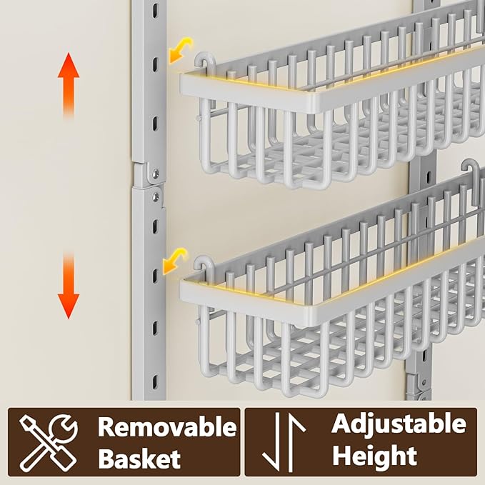POKIPO 9 Tier Over The Door Pantry Organizer, 2 in 1 Wall Mount or Hanging Spice Rack with Adjustable Basket, Seasoning Organizer and Storage for Kitchen Cabinet Closet Bathroom