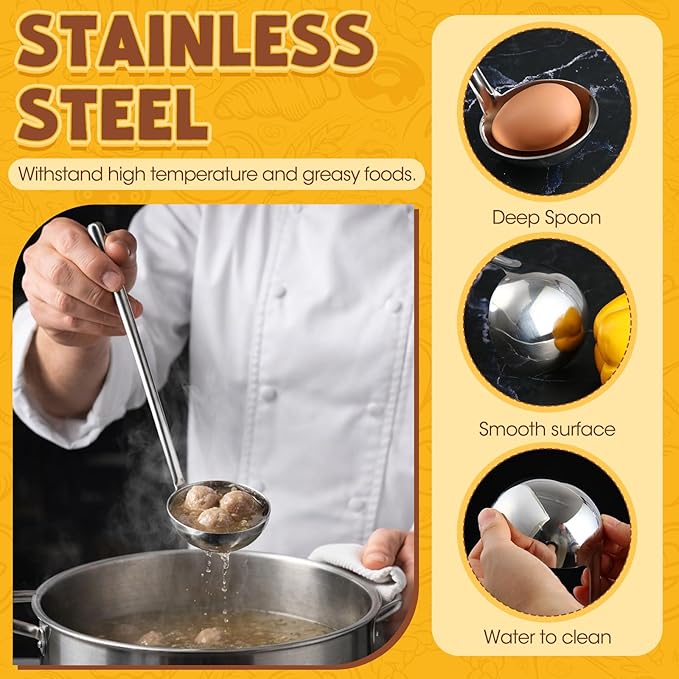 Stainless Steel Soup Ladle Serving Ladle Scoop and Slotted Spoon Set of 2 with Hook for Hanging, Cooking Utensils Set for Kitchen(2 oz)