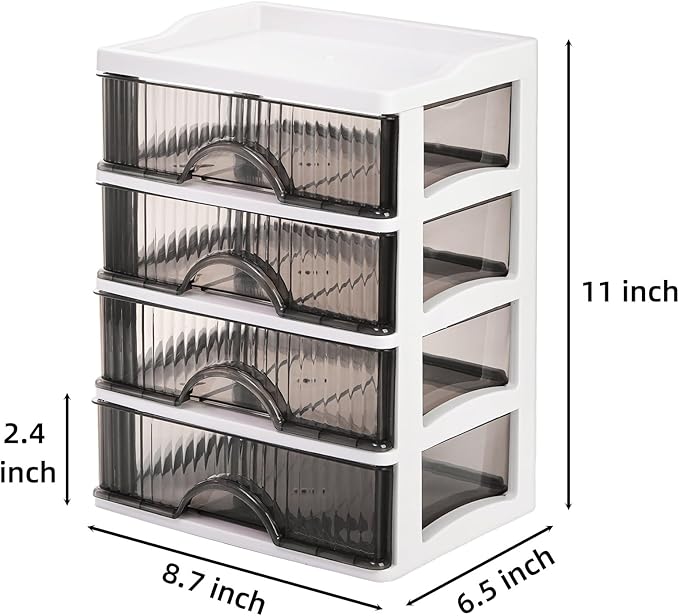 WRINGKIT Desk Organizer with 4 Drawers, Plastic Desk Storage Box, Desktop Storage Unit for Office Home Art Supplies, Bathroom, Countertop, Study, Makeup Stationary Organizer