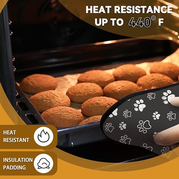 Cute Cat Dog Paw Pot Holder Set of 2,Heat Resistant Potholders Oven Hot Pads for Kitchen Cooking Baking BBQ