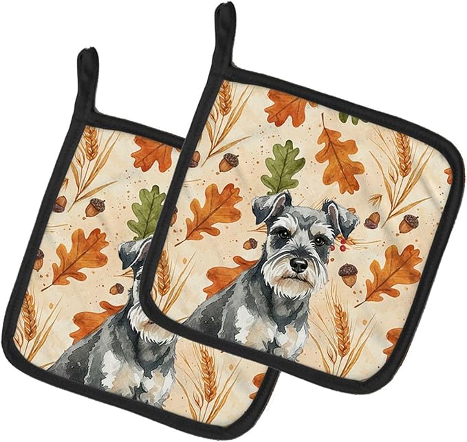 Caroline's Treasures Miniature Schnauzer Heirloom Fall Pair of Pot Holders Pair 7.5x7.5 Quilted Insulated Hot Pads Decorative Kitchen Gift Made in USA