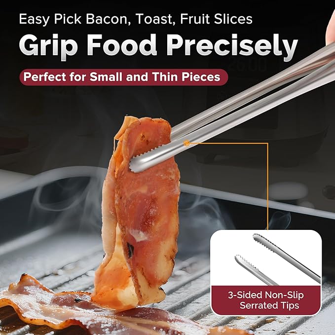Precision Serrated Non-Slip Tips Cooking Tongs 2 Set (11.5" & 13.5"), 18/8 Stainless Steel Metal Tong, Light but Durable, Easily Control Kitchen Tweezer Tongs for Frying, Plating, BBQ