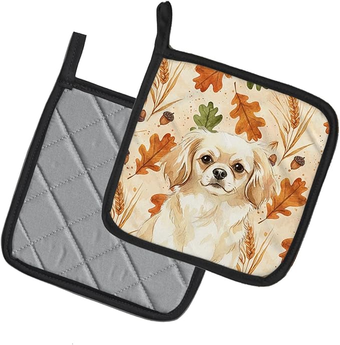 Caroline's Treasures Cream Tibetan Spaniel Heirloom Fall Pair of Pot Holders Pair 7.5x7.5 Quilted Insulated Hot Pads Decorative Kitchen Gift Made in USA