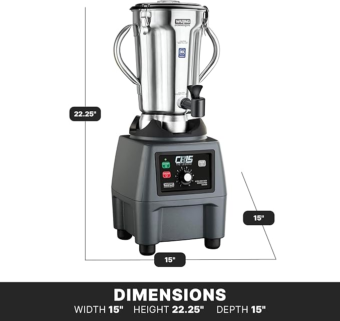 Waring Commercial Heavy Duty Blender, 3.75 HP Variable Speed with 1-Gallon Stainless Steel Jar & Spigot for Smoothies, Soups & Sauces, CB15VSF