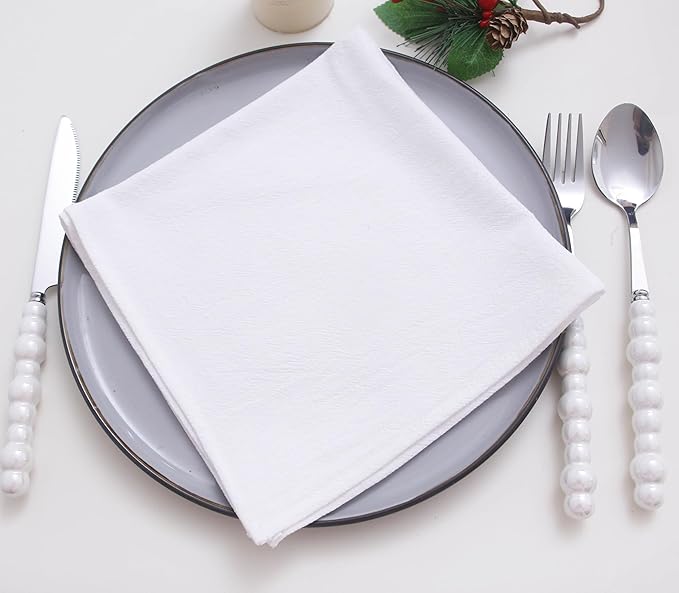 Cotton Fall Cloth Napkins Set of 12, 16’’x16’’, Dinner Cloth Napkins Washable Bulk with Hemmed Edges, for Hotel Restaurant, Wedding, Thanksgiving (White)